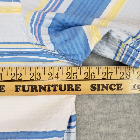 Lands End Tropical Seersucker Shirt Mens XL White Blue Yellow Striped Aloha - Picture 4 of 6